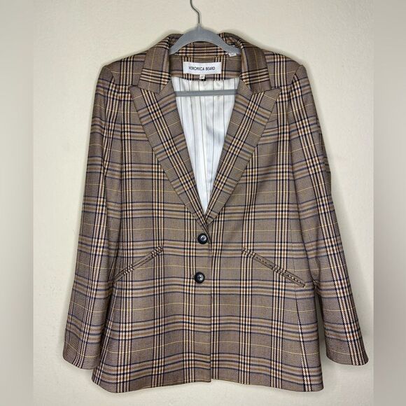 Veronica Beard Maci Plaid Dickey Blazer Tan Jacket Size 8 - Picture 8 of 14
